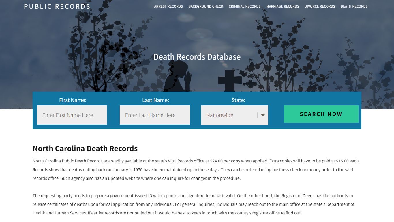 North Carolina Death Records | Enter Name and Search. 14Days Free